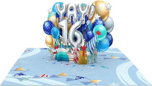 Liif Happy 16th Birthday Card For Girl, Daughter, Granddaughter, Niece, Sweet sixteen, 16 Years Old Birthday Card- Pink, Balloons, Party | With Message Note & Envelop | Size 7 x 5 Inch in Kuwait