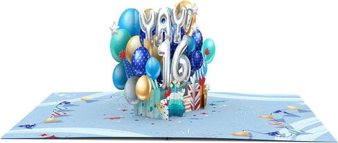 Liif Happy 16th Birthday Card For Girl, Daughter, Granddaughter, Niece, Sweet sixteen, 16 Years Old Birthday Card- Pink, Balloons, Party | With Message Note & Envelop | Size 7 x 5 Inch in Kuwait