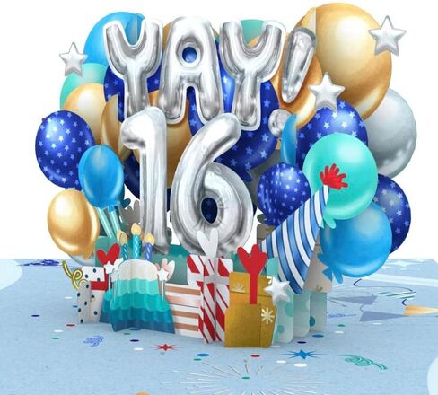 Liif Happy 16th Birthday Card For Girl, Daughter, Granddaughter, Niece, Sweet sixteen, 16 Years Old Birthday Card- Pink, Balloons, Party | With Message Note & Envelop | Size 7 x 5 Inch in Kuwait