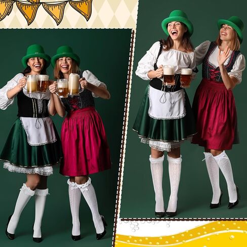 4 زوج جوارب طويلة للركبة من Oktoberfest جوارب طويلة للنساء باللون الأبيض الألماني مع فيونكات من الساتان والدانتيل للنساء لوليتا in Kuwait