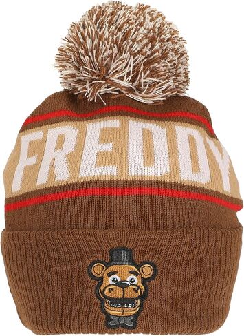 Five Nights at Freddy's Freddy Fazbear Fuzzy Jaquard and Freddy Embroidery Knit Cuff Beanie with Pom Cuff Beanie in Saudi Arabia