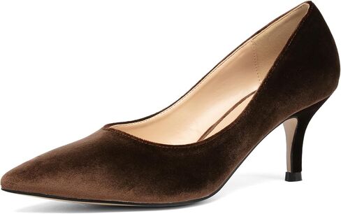 حذاء نسائي مخملي بكعب عالٍ منخفض من NEWBELLA - حذاء أنيق بلون موحد لحفلات الزفاف والحفلات والعمل اليومي in Kuwait