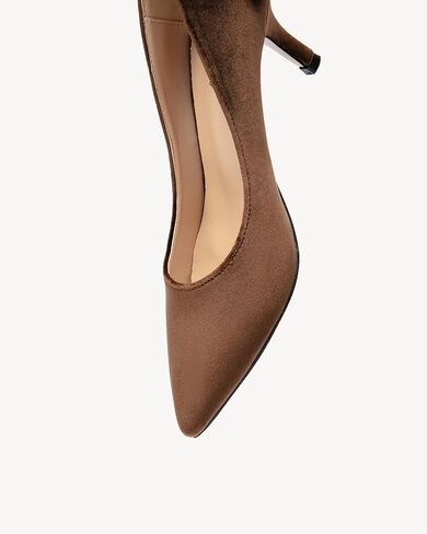 حذاء نسائي مخملي بكعب عالٍ منخفض من NEWBELLA - حذاء أنيق بلون موحد لحفلات الزفاف والحفلات والعمل اليومي in Kuwait