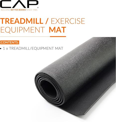 بساط معدات تمرين CAP Barbell لجهاز المشي، بساط معدات اللياقة البدنية، حماية أرضية الصالة الرياضية المنزلية، أسود، تصميم حصوي، 78 بوصة × 36 بوصة × ¼ بوصة، حواف مربعة in Saudi Arabia