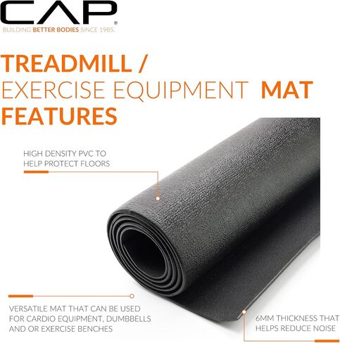 بساط معدات تمرين CAP Barbell لجهاز المشي، بساط معدات اللياقة البدنية، حماية أرضية الصالة الرياضية المنزلية، أسود، تصميم حصوي، 78 بوصة × 36 بوصة × ¼ بوصة، حواف مربعة in Saudi Arabia