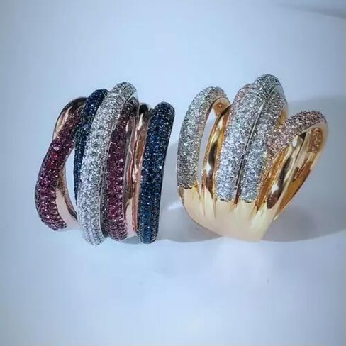 Luxury Design Gold Geometry Cubic Zirconia Big Wedding Finger Ring in Saudi Arabia