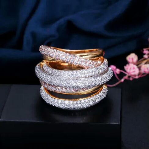 Luxury Design Gold Geometry Cubic Zirconia Big Wedding Finger Ring in Saudi Arabia