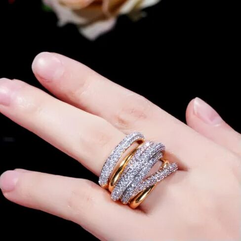 Luxury Design Gold Geometry Cubic Zirconia Big Wedding Finger Ring in Saudi Arabia