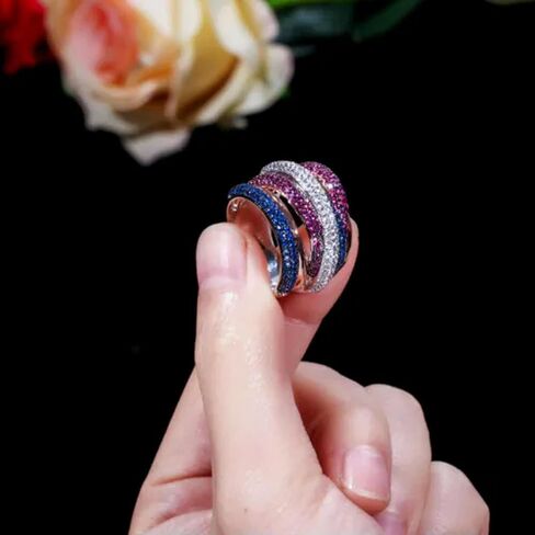 Luxury Design Gold Geometry Cubic Zirconia Big Wedding Finger Ring in Saudi Arabia