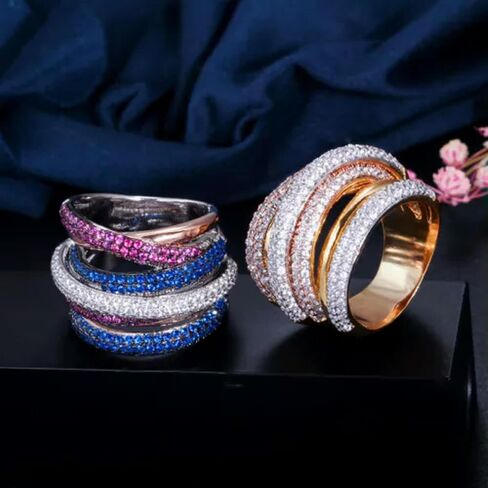 Luxury Design Gold Geometry Cubic Zirconia Big Wedding Finger Ring in Saudi Arabia