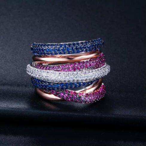 Luxury Design Gold Geometry Cubic Zirconia Big Wedding Finger Ring in Saudi Arabia