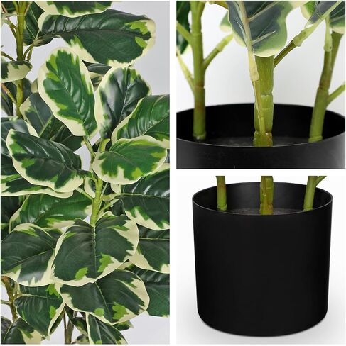 Variegated Fiddle Leaf Fig Tree 2.6ft Faux Fig Tree Tall Floor Plant Fake Ficus Lyrata Plant for Home Office Decor Faux Trees Indoor Housewarming Gift in Saudi Arabia
