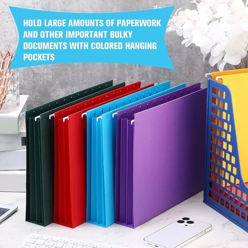 Tinlade 24 Pcs Hanging File Folders with Full Height Gusset Paper A4 Expanding Letter Size Hanging File Folders for Designed for Bulky Files Medical Charts Assorted Colors, Expandable Filing Pocket in Saudi Arabia