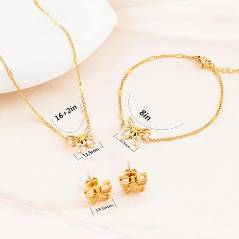 مجموعات مجوهرات للنساء من 3 قطع، طقم أقراط وقلادة على شكل فراشة مطلية بالذهب عيار 18 قيراط، سوار وقلادة قابلة للتعديل مجوهرات عصرية للنساء، هدية عيد الحب in Kuwait