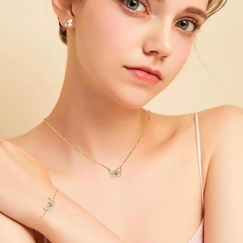 مجموعات مجوهرات للنساء من 3 قطع، طقم أقراط وقلادة على شكل فراشة مطلية بالذهب عيار 18 قيراط، سوار وقلادة قابلة للتعديل مجوهرات عصرية للنساء، هدية عيد الحب in Kuwait