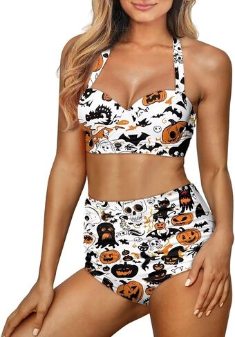 Women Bikini Set Halter Ruched Swimwear Bathing Suit Tummy Control Swimsuit Fit for Most Women in Saudi Arabia