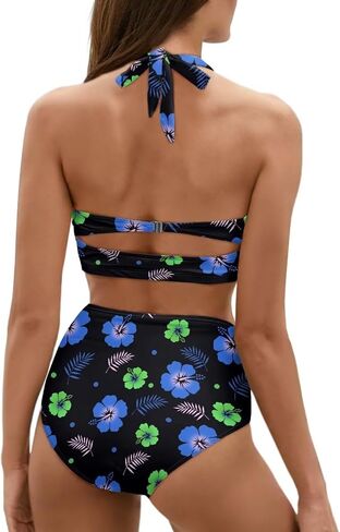 Women Bikini Set Halter Ruched Swimwear Bathing Suit Tummy Control Swimsuit Fit for Most Women in Saudi Arabia