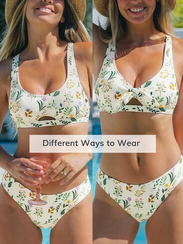 CUPSHE Women's Bikini Sets Two Piece Swimsuit Bathing Suit V Neck Crisscross Back Adjustable Self Tie Knot Tops in Saudi Arabia