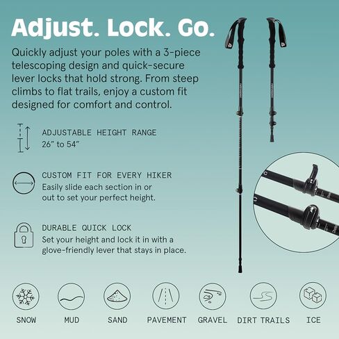 Retrospec Solstice Hiking Poles for Men & Women - Adjustable and Collapsible Lightweight Walking & Trekking Sticks - Aluminum w/ Cork or Foam Grip in Kuwait