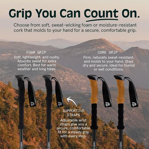 Retrospec Solstice Hiking Poles for Men & Women - Adjustable and Collapsible Lightweight Walking & Trekking Sticks - Aluminum w/ Cork or Foam Grip in Kuwait