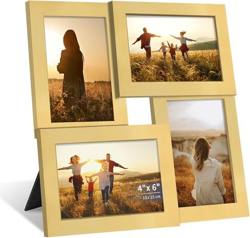 إطار صورة مجمعة مقاس 4x6، 4 إطار صور مع زجاج حقيقي، إطار صورة عائلي معلق على الحائط أو عرض على الطاولة، أزرق in Kuwait