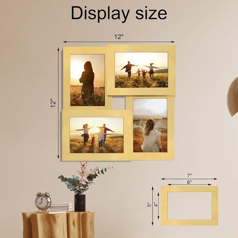 إطار صورة مجمعة مقاس 4x6، 4 إطار صور مع زجاج حقيقي، إطار صورة عائلي معلق على الحائط أو عرض على الطاولة، أزرق in Kuwait