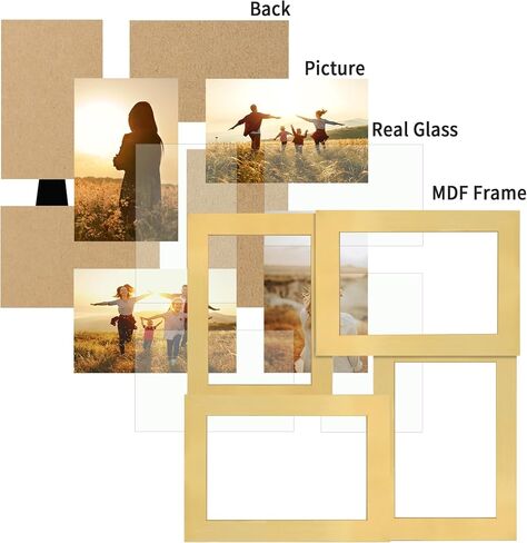 إطار صورة مجمعة مقاس 4x6، 4 إطار صور مع زجاج حقيقي، إطار صورة عائلي معلق على الحائط أو عرض على الطاولة، أزرق in Kuwait