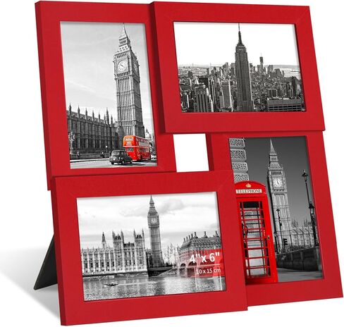 إطار صورة مجمعة مقاس 4x6، 4 إطار صور مع زجاج حقيقي، إطار صورة عائلي معلق على الحائط أو عرض على الطاولة، أزرق in Kuwait