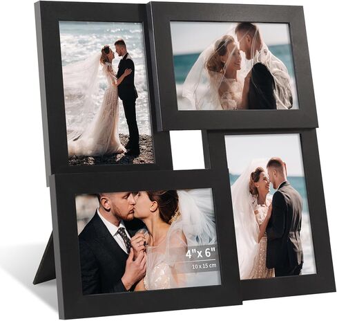 إطار صورة مجمعة مقاس 4x6، 4 إطار صور مع زجاج حقيقي، إطار صورة عائلي معلق على الحائط أو عرض على الطاولة، أزرق in Saudi Arabia