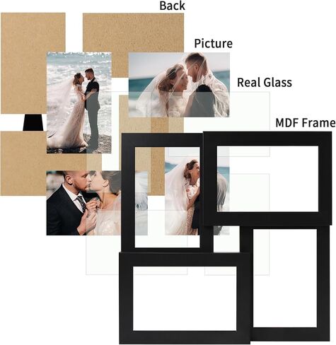 إطار صورة مجمعة مقاس 4x6، 4 إطار صور مع زجاج حقيقي، إطار صورة عائلي معلق على الحائط أو عرض على الطاولة، أزرق in Saudi Arabia
