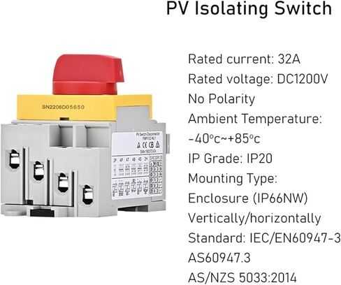 Photovoltaic Isolating Switch DC Switch Positive + Negative Cut Off 32Amp DIN Rail Mounting Rotary Switch Leisurely in Saudi Arabia