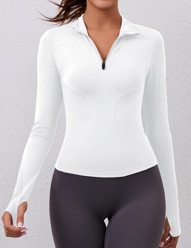 Women's Long Sleeve Athletic Top – Quick Dry Half-Zip Crop Shirt for Yoga, Running, and Workouts in Saudi Arabia
