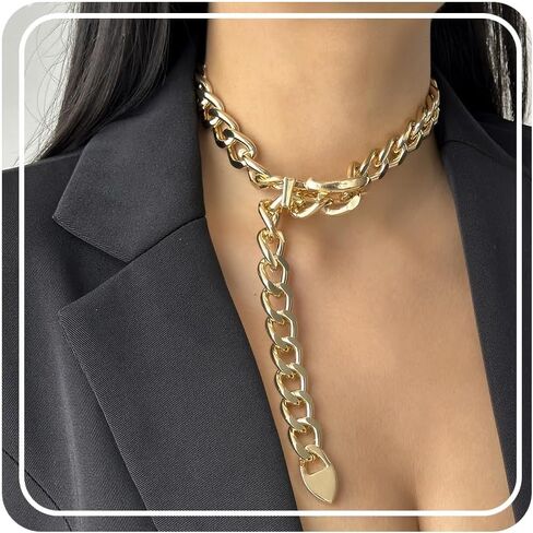 RINHOO FRIENDSHIP Chunky Gold Belt Buckle Necklace Gold Sexy Collar Choker Cuban Link Chain For Women Punk Rock Outfits Thick Slip Chain Fashion Jewelry For Men in Kuwait