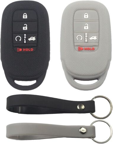 2Pcs Black Rubber Silicone 5 Buttons Smart Key Fob Cover Case Protector Keyless with Keychain Compatible with Honda Accord Civic H-RV 2023 in Kuwait