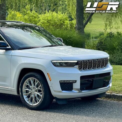 USR 21-25 WK2 مصباح علامة جانبية لسيارات الدفع الرباعي - زوج مصابيح وقوف السيارات الأمامية المدخنة (يسار + يمين) - متوافق مع جميع موديلات جيب جراند شيروكي 2021-2025 مثل SRT، وOverland، وSummit (عدسة الدخان مع مصباح LED كهرماني) in Saudi Arabia