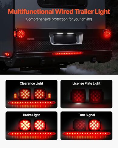 VEVOR Trailer Lights, 12V LED Trailer Tail Lights Kit with Stop Brake Turn Tail License Plate Clearance Lamp, Waterproof Tow Lighting Kit with Wiring Harness for Boat Truck Camper RV Snowmobile Bus in Saudi Arabia