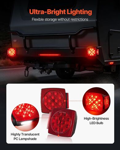 VEVOR Trailer Lights, 12V LED Trailer Tail Lights Kit with Stop Brake Turn Tail License Plate Clearance Lamp, Waterproof Tow Lighting Kit with Wiring Harness for Boat Truck Camper RV Snowmobile Bus in Saudi Arabia