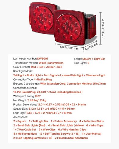 VEVOR Trailer Lights, 12V LED Trailer Tail Lights Kit with Stop Brake Turn Tail License Plate Clearance Lamp, Waterproof Tow Lighting Kit with Wiring Harness for Boat Truck Camper RV Snowmobile Bus in Saudi Arabia