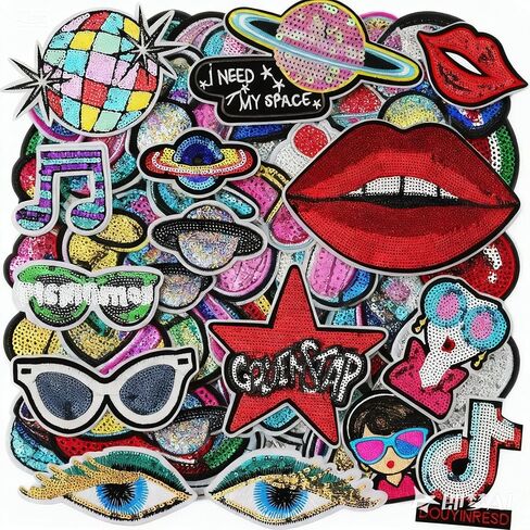 14Pcs Assorted Sequin Styles Patches,Embroidered Iron-on Patches Applique,Sew On Patch Applique for Clothes,Hat,DIY Crafts in Saudi Arabia