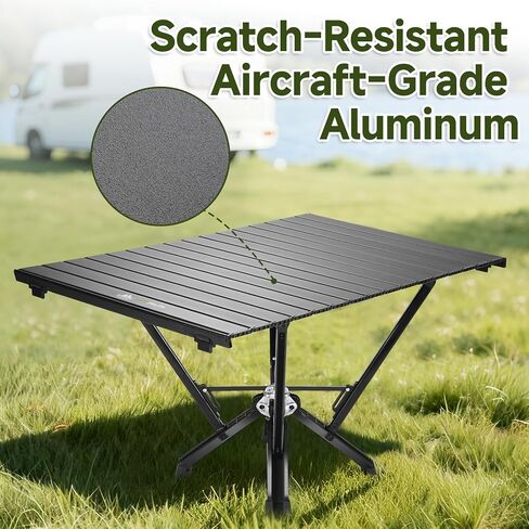 طاولة تخييم معدنية قابلة للطي مقاومة للحرارة، سعة 110 شديدة التحمل، إطار ألومنيوم سميك وأقدام مطاطية، طاولة شاطئ مستطيلة محمولة في الهواء الطلق مع حقيبة حمل للرمل، مخيم السيارة، السفر in Kuwait