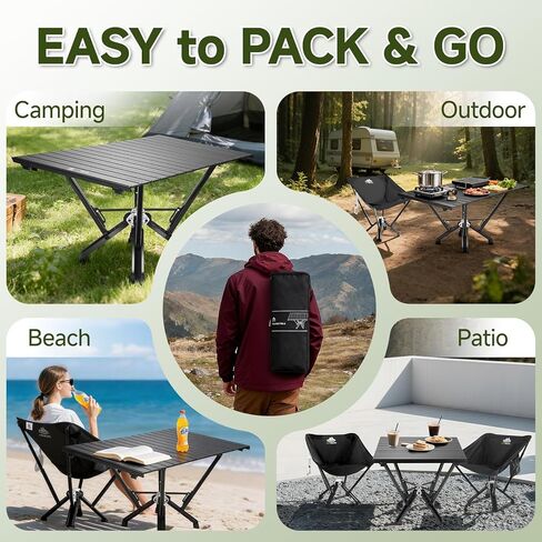 طاولة تخييم معدنية قابلة للطي مقاومة للحرارة، سعة 110 شديدة التحمل، إطار ألومنيوم سميك وأقدام مطاطية، طاولة شاطئ مستطيلة محمولة في الهواء الطلق مع حقيبة حمل للرمل، مخيم السيارة، السفر in Kuwait