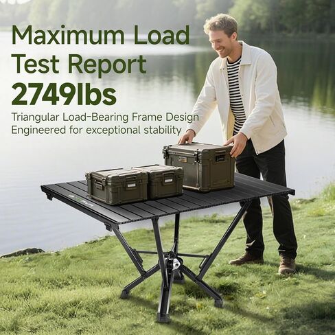 طاولة تخييم معدنية قابلة للطي مقاومة للحرارة، سعة 110 شديدة التحمل، إطار ألومنيوم سميك وأقدام مطاطية، طاولة شاطئ مستطيلة محمولة في الهواء الطلق مع حقيبة حمل للرمل، مخيم السيارة، السفر in Kuwait