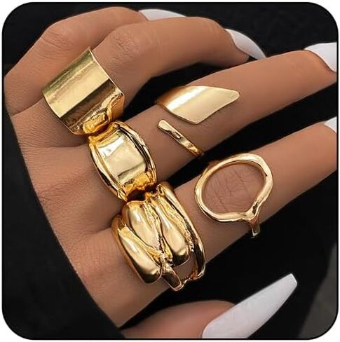 MIFYNN Chunky Gold Knuckle Rings Set for Women Geometric Irregularity Stackable Rings Set Wide Joint Finger Rings Sets Chunky Stacking Statement Womens Ring Pack in Kuwait