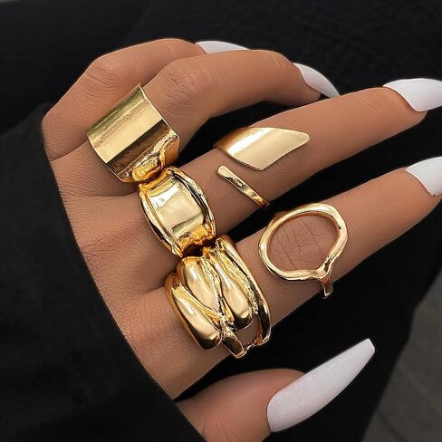 MIFYNN Chunky Gold Knuckle Rings Set for Women Geometric Irregularity Stackable Rings Set Wide Joint Finger Rings Sets Chunky Stacking Statement Womens Ring Pack in Kuwait