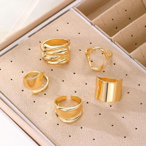 MIFYNN Chunky Gold Knuckle Rings Set for Women Geometric Irregularity Stackable Rings Set Wide Joint Finger Rings Sets Chunky Stacking Statement Womens Ring Pack in Kuwait