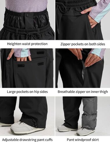 GSOU SNOW Men Women Snow Pants Baggy Snowboard Pant Ski Loose Waterproof Windproof Warm for Winter in Kuwait