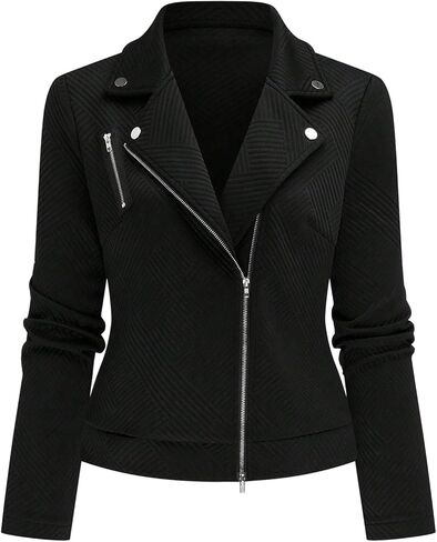MakeMeChic Women's Short Soft Zip Up Jacket Long Sleeve Lapel Collar Coat Biker Moto Jacket in Saudi Arabia