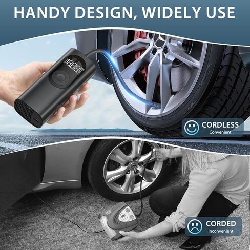 ضاغط هواء منفاخ الإطارات مع مقياس رقمي 150 رطل لكل بوصة مربعة 6000 مللي أمبير في الساعة مضخة هواء تعمل بالبطارية ملحقات أدوات السيارة، ضوء LED للسيارة والدراجات النارية والدراجات والكرات in Kuwait