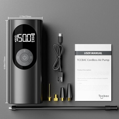 ضاغط هواء منفاخ الإطارات مع مقياس رقمي 150 رطل لكل بوصة مربعة 6000 مللي أمبير في الساعة مضخة هواء تعمل بالبطارية ملحقات أدوات السيارة، ضوء LED للسيارة والدراجات النارية والدراجات والكرات in Kuwait