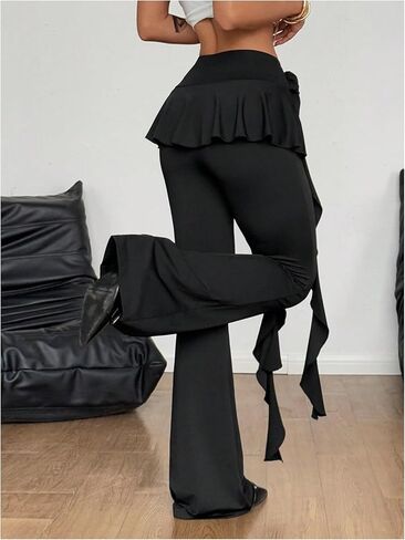 سروال نسائي من MakeMeChic ذو تصميم جرس من الأسفل بخصر منخفض وواسع Y2k مع تنورة مكشكشة in Kuwait